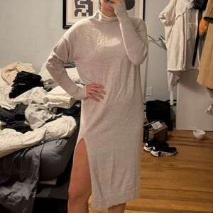 Aritzia sweater dress in light grey with mock neck